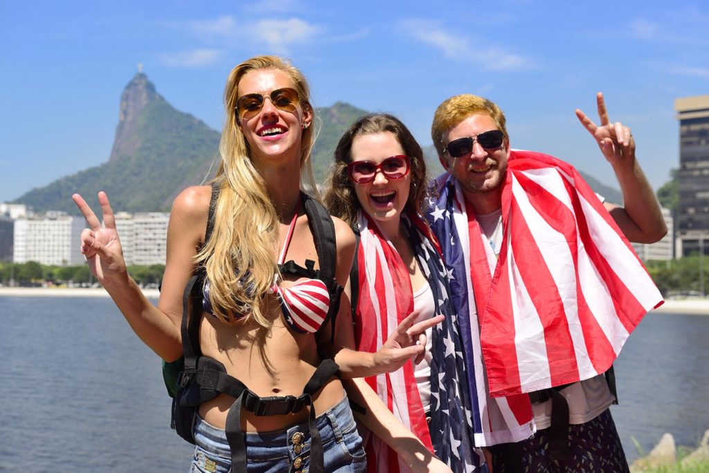 American Tourists with flags